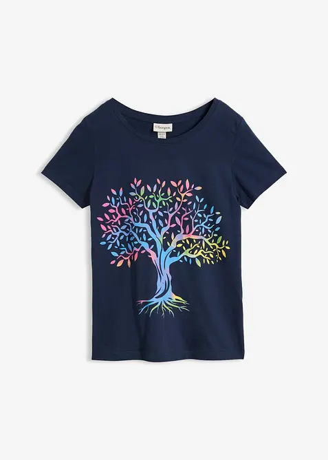 Bedrucktes T-Shirt aus Bio-Baumwolle in blau von vorne - bonprix