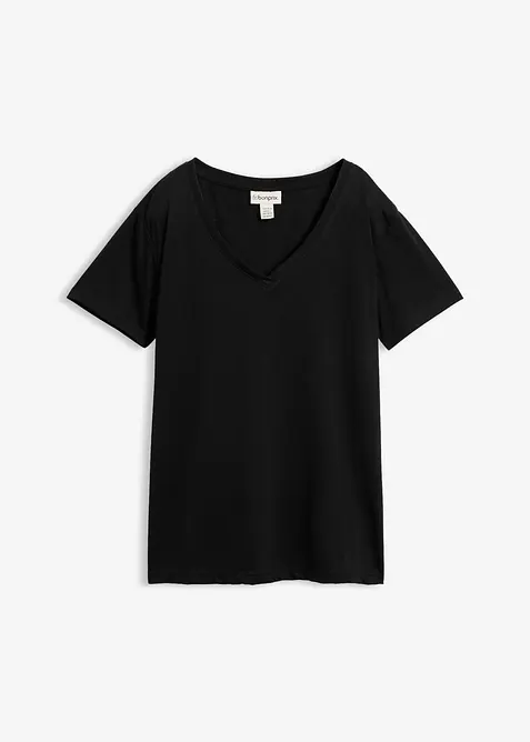 Shirt mit V-Ausschnitt in schwarz von vorne - bonprix