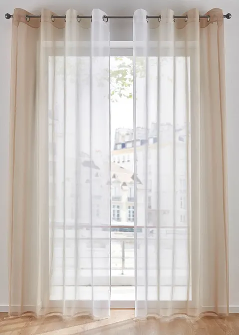 Transparente Gardine aus feinem Voile, auch in extra lang (2er Pack) in beige - bonprix