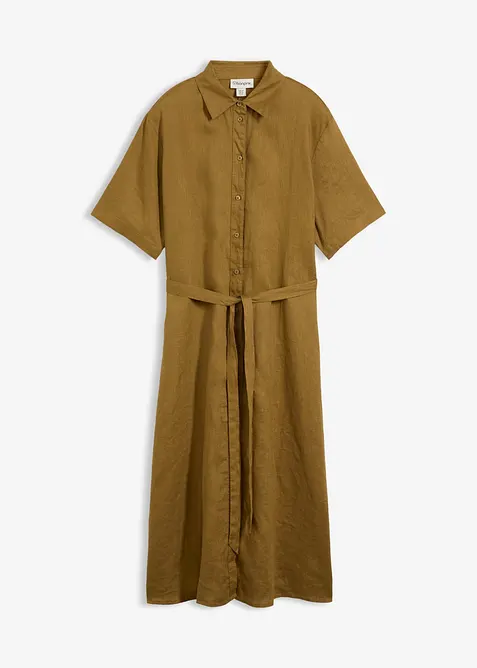 Blusenkleid aus reinem Leinen in grün von vorne - bonprix