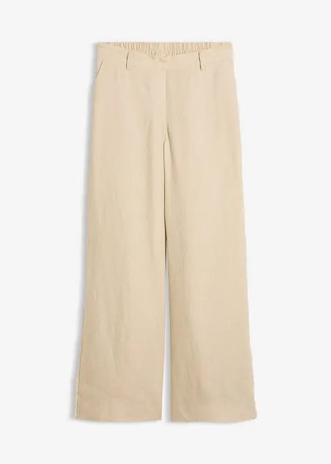 Leinenhose mit weitem Bein in beige von vorne - bonprix