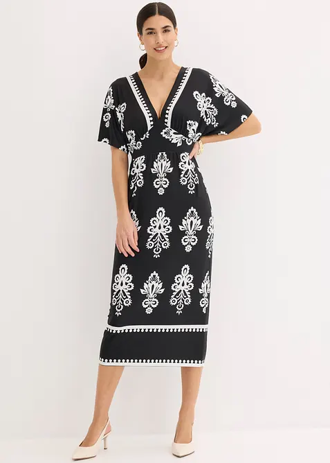 Jerseykleid mit tiefem Ausschnitt in schwarz von vorne (Totalaufnahme) - bonprix
