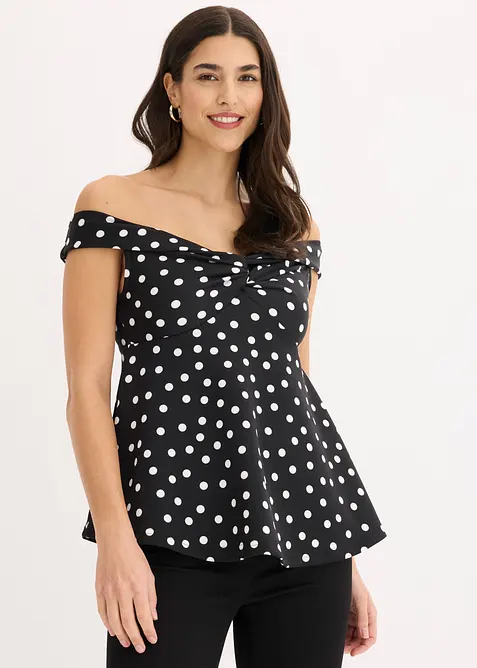 Cold-Shoulder-Shirt mit tiefem Ausschnitt in schwarz von vorne (im Anschnitt) - bonprix