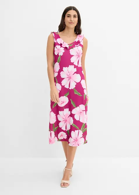 Jerseykleid in Midi-Länge in pink von vorne (Totalaufnahme) - bonprix