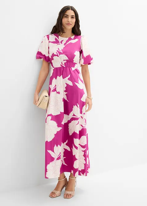 Maxikleid aus reiner Baumwolle in pink im Look von vorne (Totalaufnahme) - bonprix