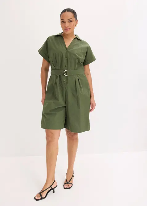 Jumpsuit mit Bindegürtel in grün von vorne (Totalaufnahme) - bonprix