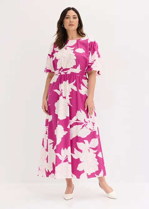 Maxikleid aus reiner Baumwolle in pink von vorne (Totalaufnahme) - bonprix