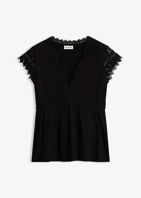Shirt mit Spitze in schwarz von vorne - bonprix