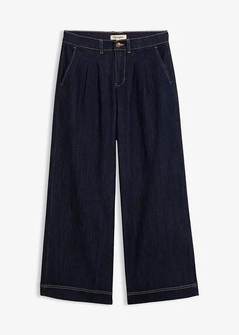 Wide-Leg-Jeans High Waist, Bequembund in blau von vorne - bonprix