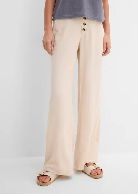Palazzo-Hose aus luftigem Leinen-Mix in beige von vorne - bonprix
