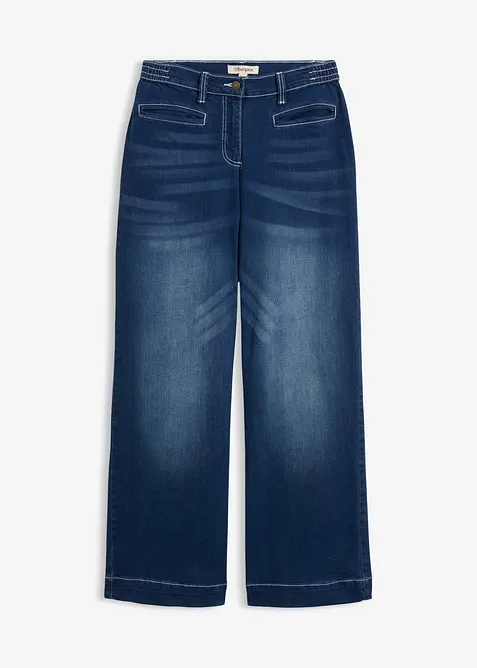 Wide-Leg-Jeans Mid Waist, Bequembund in blau von vorne - bonprix