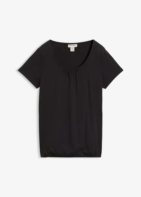 Shirt aus reiner Baumwolle, Kurzarm in schwarz von vorne - bonprix