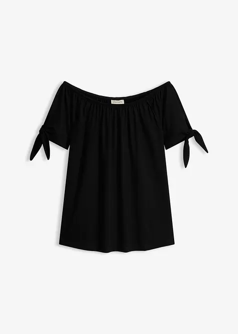 Carmenshirt mit Bindedetail in schwarz von vorne - bonprix
