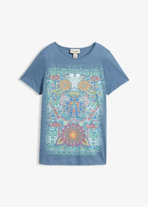 T-Shirt aus reiner Baumwolle in blau von vorne - bonprix