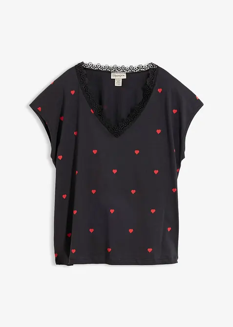 Shirt aus reiner Baumwolle in schwarz von vorne - bonprix