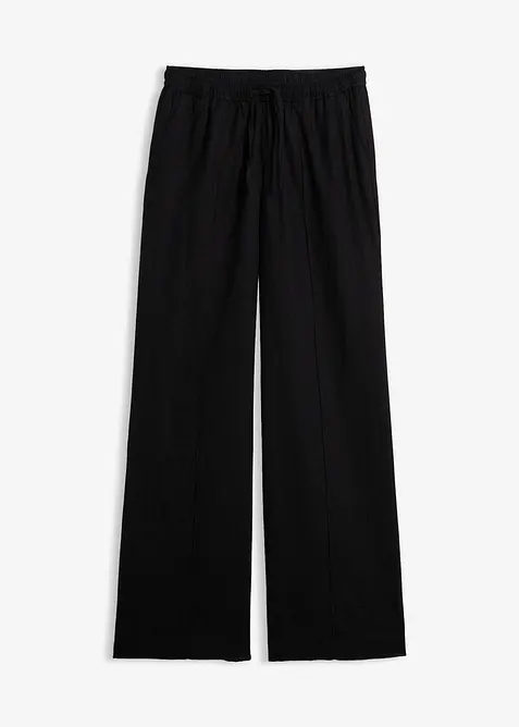 Palazzo-Hose aus leichtem Leinen-Viskose-Mix in schwarz von vorne - bonprix