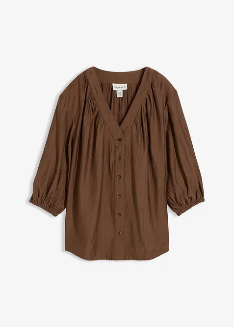 Oversize-Bluse aus softem Viskose-Mix in braun von vorne - bonprix