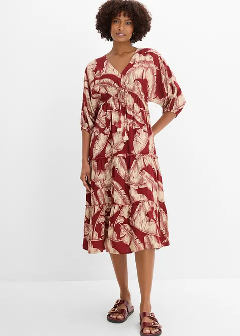 Kaftan-Kleid aus fließender Viskose in rot von vorne (Totalaufnahme) - bonprix