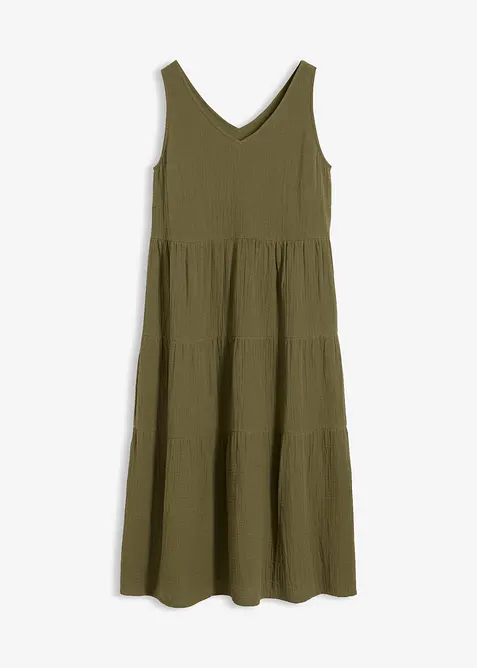 Musselin-Kleid aus reiner Baumwolle in grün von vorne - bonprix