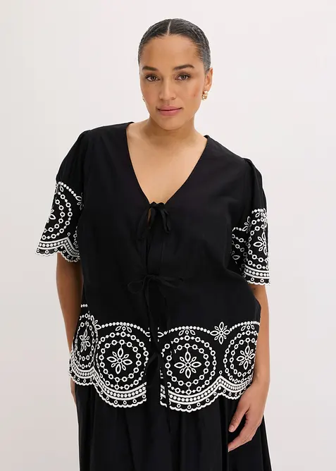 Blusenshirt aus reiner Baumwolle in schwarz von vorne (im Anschnitt) - bonprix