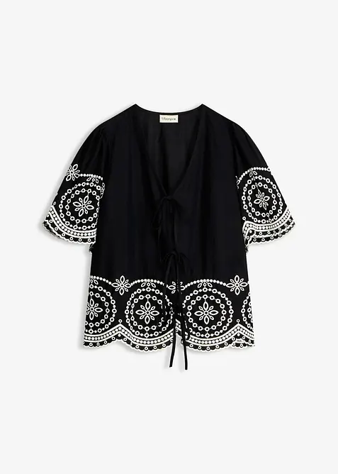 Blusenshirt aus reiner Baumwolle in schwarz von vorne - bonprix
