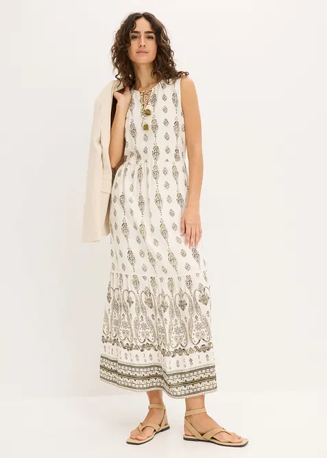 Maxikleid aus fließender Viskose in weiß im Look von vorne (Totalaufnahme) - bonprix