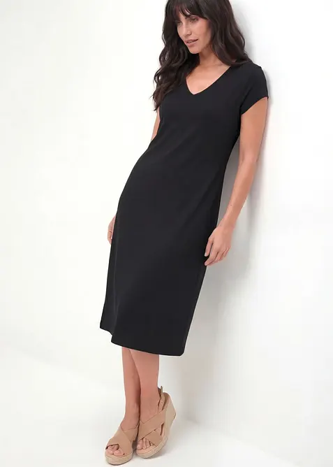 Shirtkleid aus elastischem Baumwoll-Mix in schwarz von vorne (Totalaufnahme) - bonprix