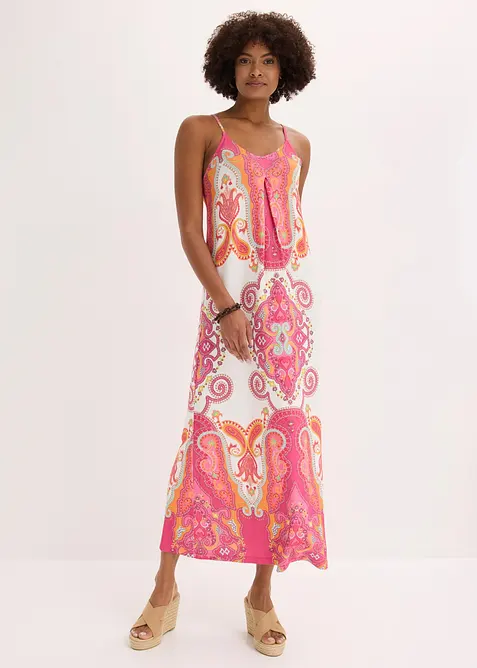 Maxikleid aus softem Viskose-Mix in beige von vorne (Totalaufnahme) - bonprix