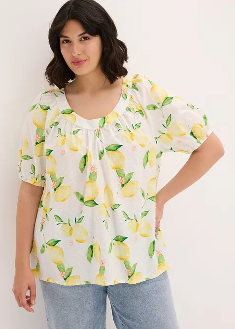 Bluse aus reiner Baumwolle mit Ballonärmeln in weiß von vorne (im Anschnitt) - bonprix