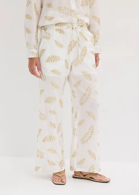 Palazzo-Hose aus reiner Baumwolle mit Stickerei in weiß von vorne - bonprix