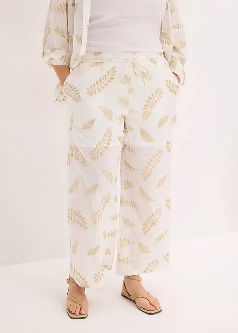 Palazzo-Hose aus reiner Baumwolle mit Stickerei in weiß von vorne - bonprix