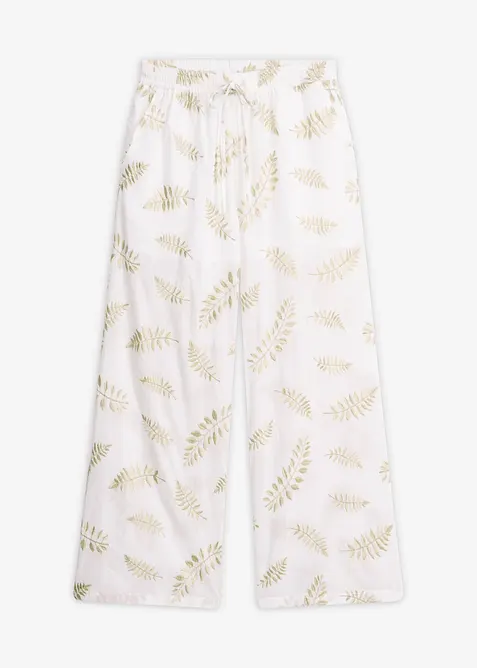 Palazzo-Hose aus reiner Baumwolle mit Stickerei in weiß von vorne - bonprix