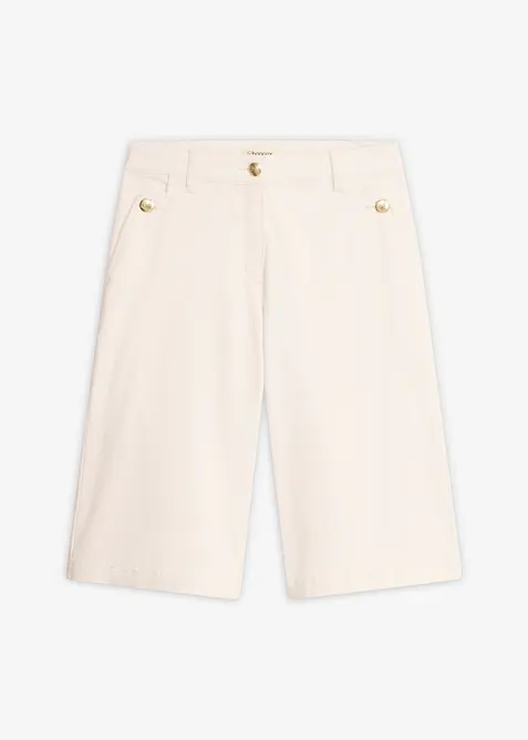 Wide Leg Bermuda aus elastischer Twillware in weiß von vorne - bonprix