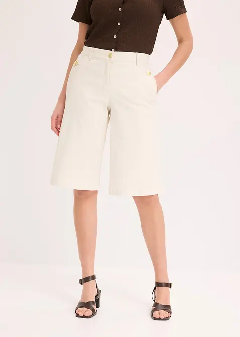 Wide Leg Bermuda aus elastischer Twillware in weiß von vorne - bonprix