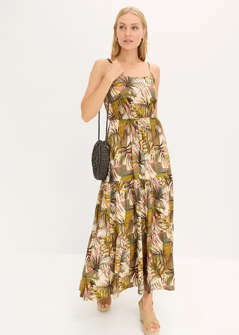 Maxikleid aus fließender Viskose in grün im Look von vorne (Totalaufnahme) - bonprix