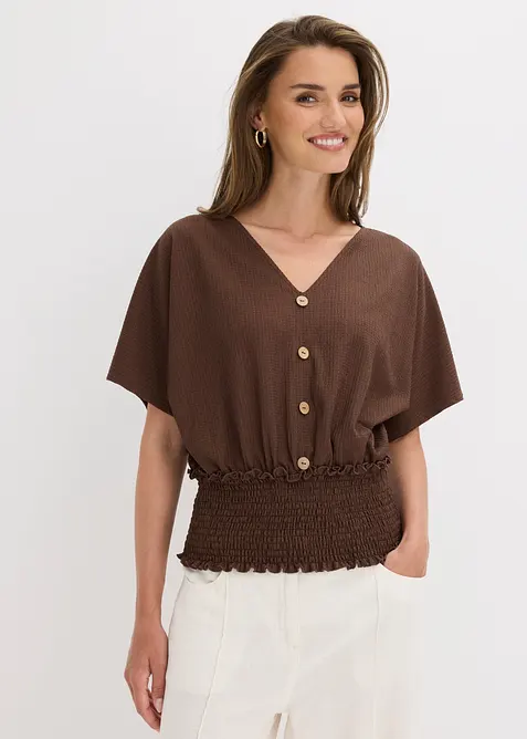 Shirt aus strukturiertem Crêpe in braun von vorne (im Anschnitt) - bonprix