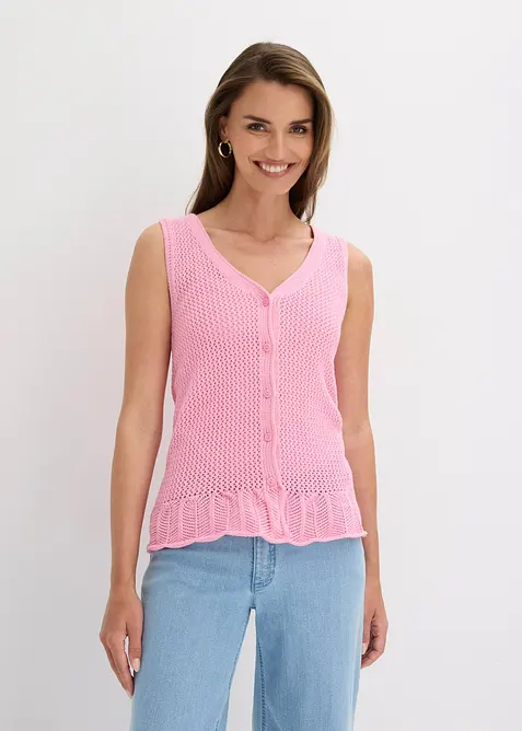 Strick-Weste aus Baumwolle in rosa von vorne (im Anschnitt) - bonprix