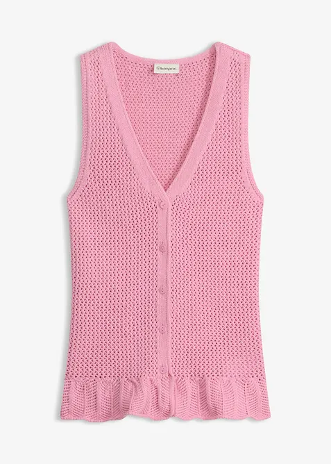 Strick-Weste aus Baumwolle in rosa von vorne - bonprix
