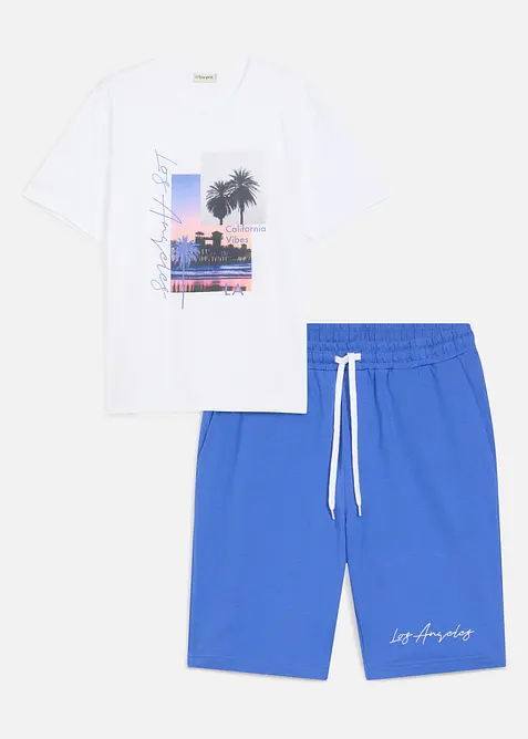 T-Shirt und Sweatbermuda (2-tlg.Set) in weiß von vorne - bonprix