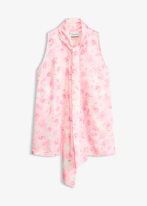 Schlupfbluse aus glänzendem Satin mit Bindedetail in rosa von vorne - bonprix