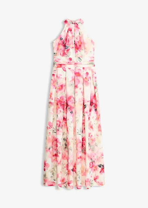 Neckholder-Kleid aus strukturiertem Crepe in weiß von vorne - bonprix