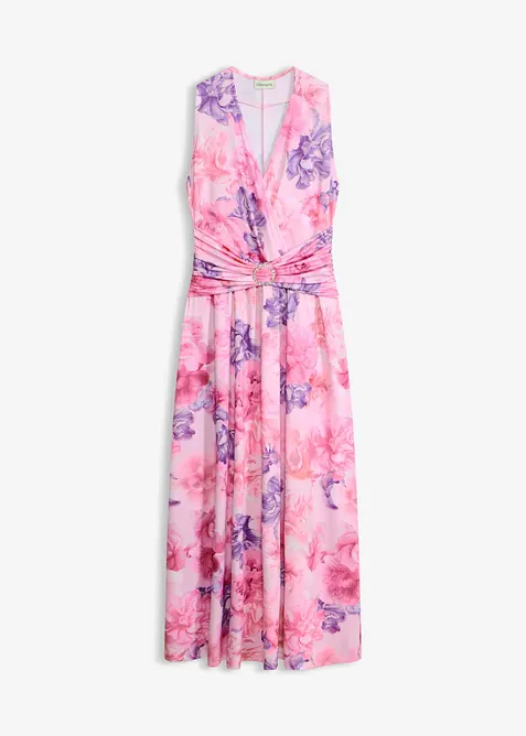 Maxikleid aus feinem Jersey mit Accessoir-Detail in rosa von vorne - bonprix
