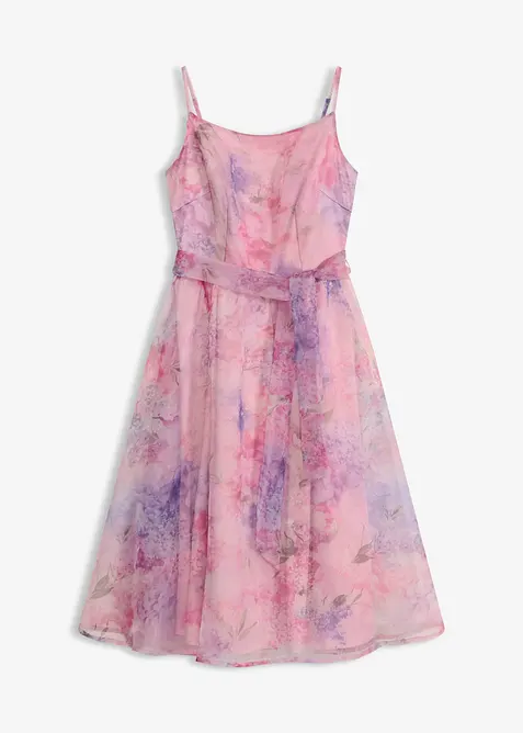 Midikleid aus zartem Tüll mit Bindeband in weiß von vorne - bonprix