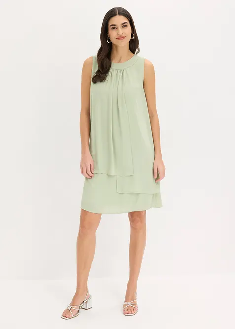 Chiffonkleid im Lagen-Look in grün von vorne (Totalaufnahme) - bonprix