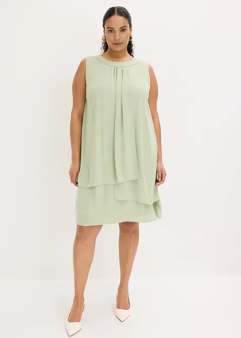 Chiffonkleid im Lagen-Look in grün von vorne (Totalaufnahme) - bonprix