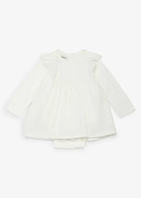 Baby Bodykleid aus reiner Baumwolle mit Spitze in weiß von vorne - bonprix