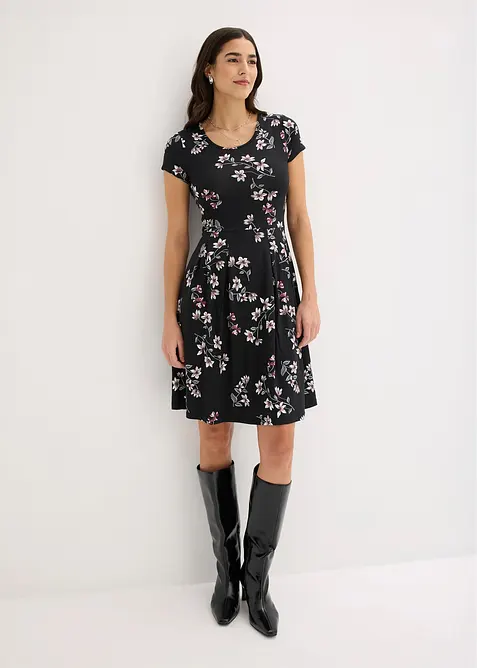 Shirtkleid aus fließender Viskose in schwarz von vorne (Totalaufnahme) - bonprix