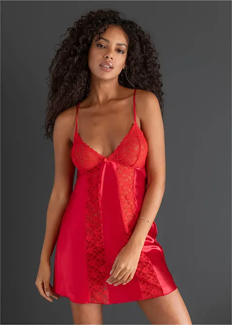 Satin Negligé in rot von vorne (Totalaufnahme) - bonprix