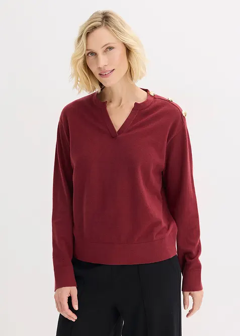 Baumwollpullover mit Knopfdetail in rot von vorne (im Anschnitt) - bonprix