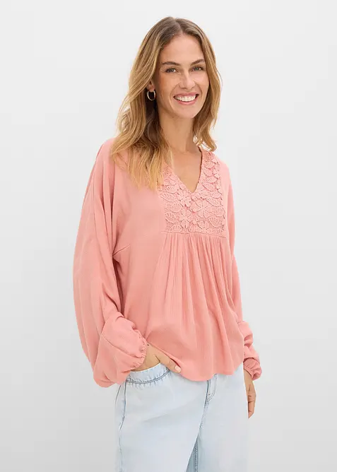 Tunikabluse aus feiner Viskose in rosa von vorne (im Anschnitt) - bonprix